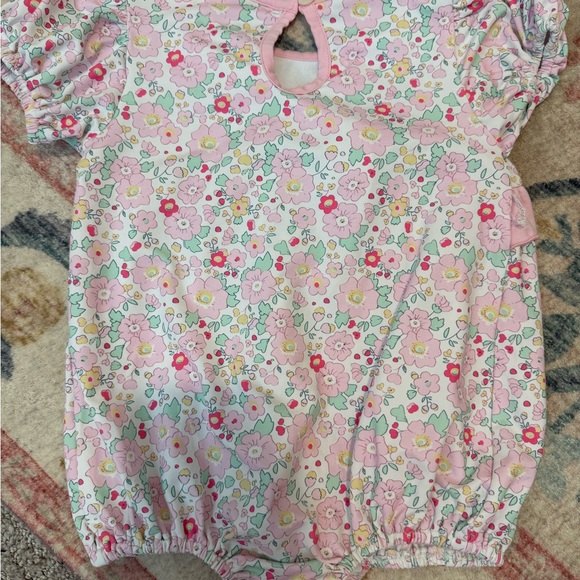 Floral Baby Romper with Pink Ruffles - Picture 2 of 2